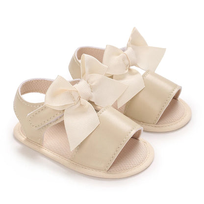 Baby Learning Walk Shoes, Breathable Summer Sandals with Bow & Embroidery, Soft Comfort Footwear for Newborn Infants 0-18M