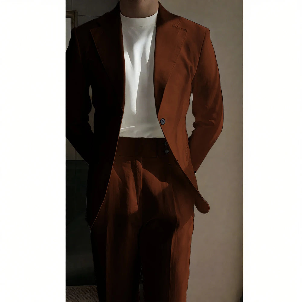 Chic Linen Men Suits 2 Piece Summer Single Breasted Notch Lapel Suit High Quality Wedding Casual Office Party Prom Costume Homme