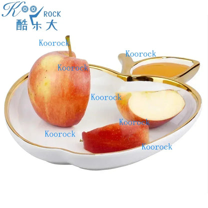 20cm Jucaica Rosh Hashanah Apple Honey Dish, Ceramic Dessert Plate with Honey Jar, Jewish New Year tableware  Shana Tova