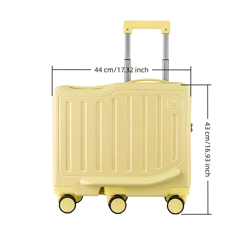 Rideable 20 Inch Rolling Suitcase Password Lock Portable Carry On Luggage For Children Travel Vacation