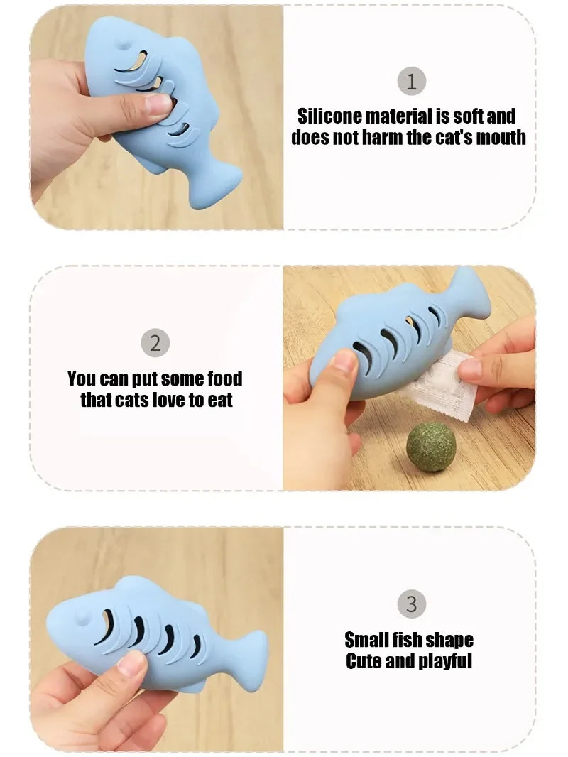 Fish-Shaped Cat Chew Toy - Dental Treat Dispenser Puzzle, Safe Silicone, No Battery, Interactive Pet Snack Game