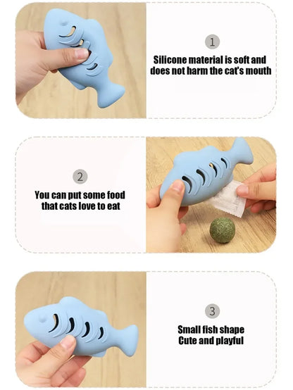 Fish-Shaped Cat Chew Toy - Dental Treat Dispenser Puzzle, Safe Silicone, No Battery, Interactive Pet Snack Game