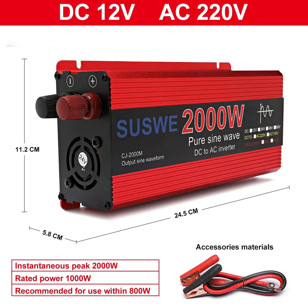 3000W Pure Sine Wave Inverter 12v 24v~ 220V 110V 2000W 1000W Converter Power Supply DC AC VoltageAdapter Module Transmission
