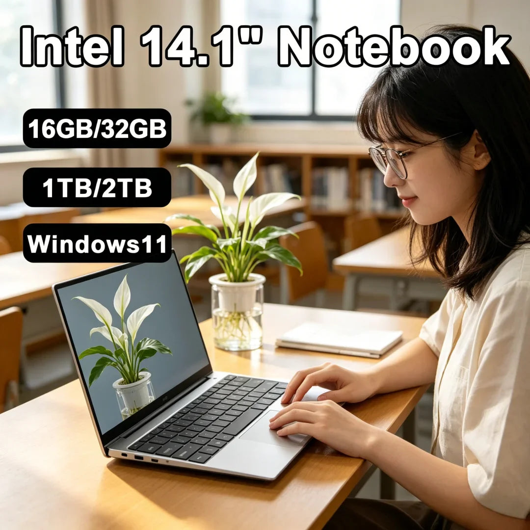 Lightweight Portable 14.1 Inch Student Business Notebook 2026 New Intel N95 Win11 Large Storage Laptop