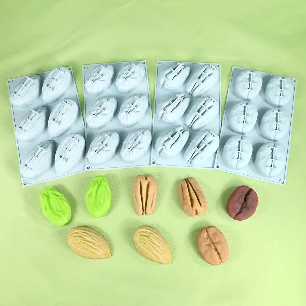 DIY Silicone Mold Nut-Shaped Pistachio/Almond/Pecan/Coffee Bean Mousse Mold Candles Chocolate Ice Mould Kitchen Cake Decor Tool