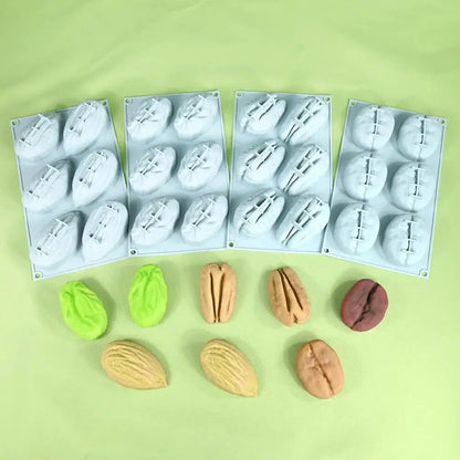 DIY Silicone Mold Nut-Shaped Pistachio/Almond/Pecan/Coffee Bean Mousse Mold Candles Chocolate Ice Mould Kitchen Cake Decor Tool