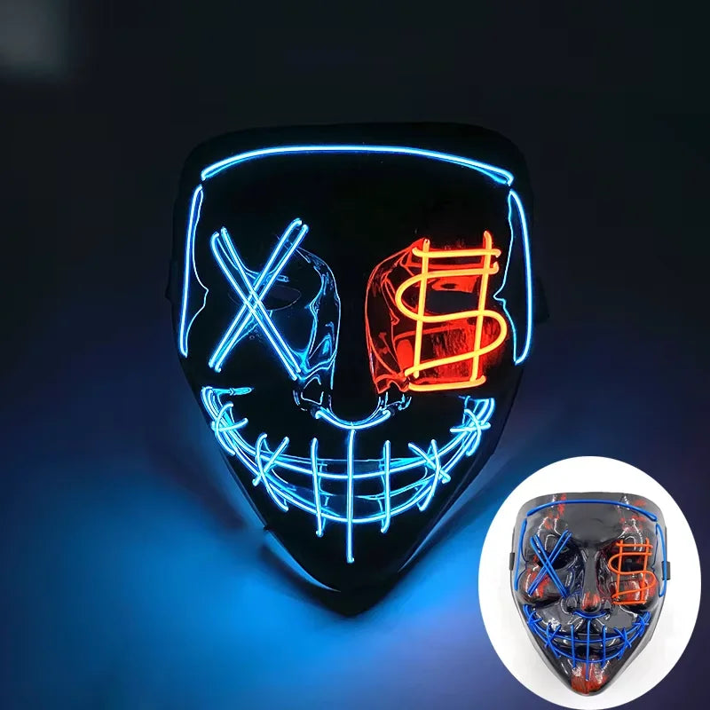 Wireless LED Neon Purge Mask & Fiber Optic Gloves, Scary Glow In Dark Mask for Halloween Carnival Cosplay Bar Birthday Party