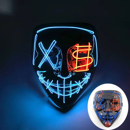 Wireless LED Neon Purge Mask & Fiber Optic Gloves, Scary Glow In Dark Mask for Halloween Carnival Cosplay Bar Birthday Party