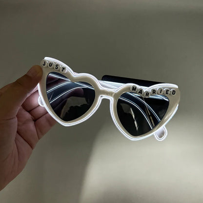 Wireless Luminous Just Married Glasses Glow in the Dark Glasses LED Light Up Glasses for Wedding Bride to Be Party Props