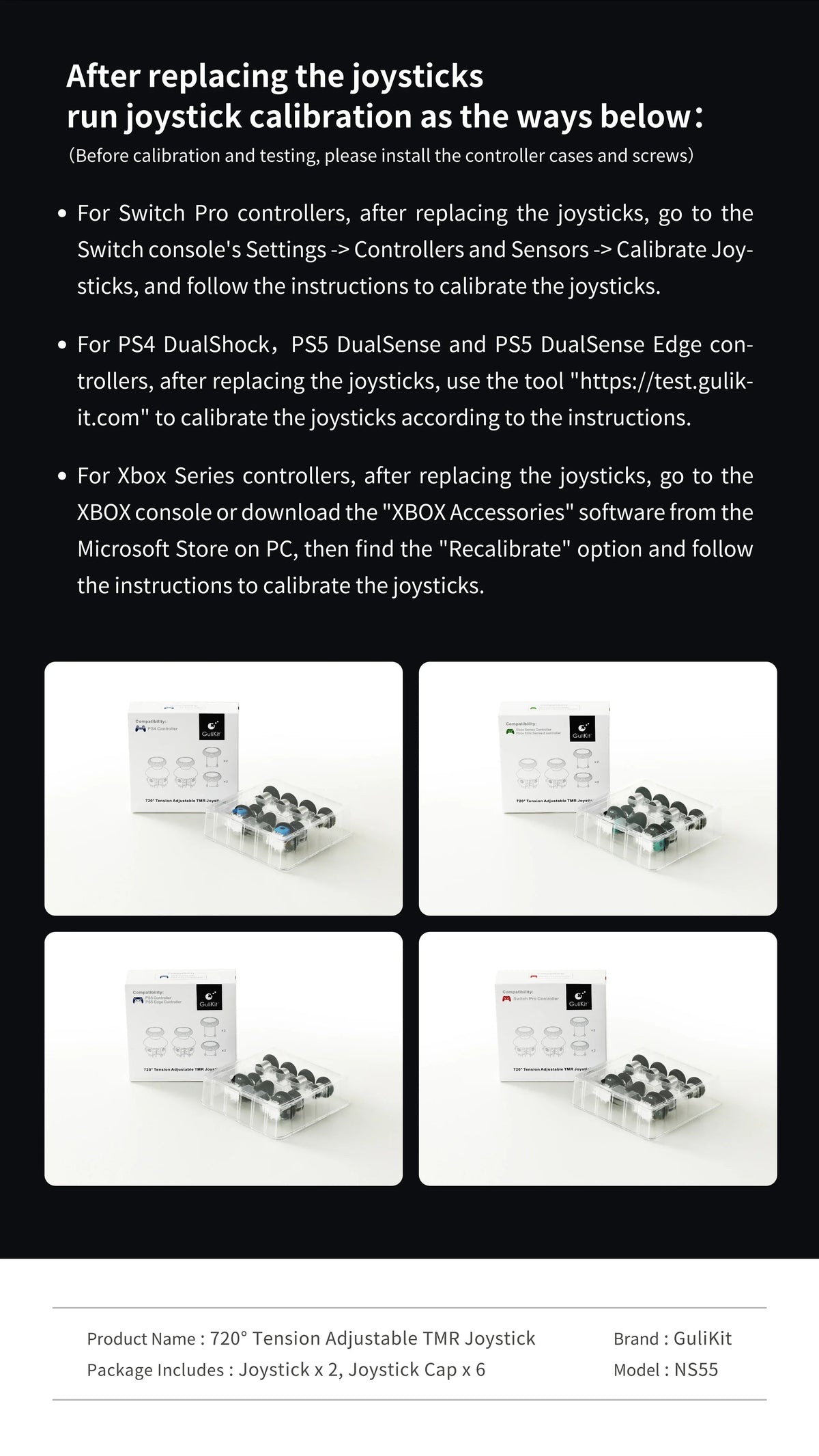 GuliKit 720° Tension Adjustable TMR Joystick for PS4 PS5 Edge Gamepad for Switch Pro Xbox Series Controller Game Accessories