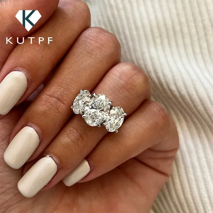 3/6cttw Real Moissanite Engagement Ring with Certificate 3-Stone Oval Cut Diamond Wedding Ring for Women 925 Silver Fine Jewelry