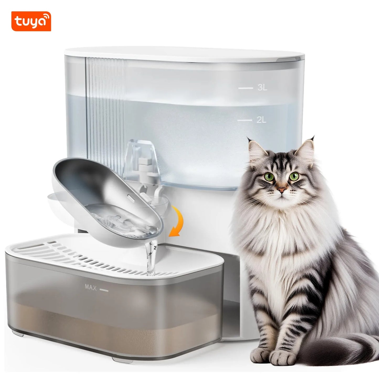 3L Intelligent Timed Pet Water Fountain, Rechargeable Auto Water Dispenser for Cats, Wastewater Separation, No Filter No APP