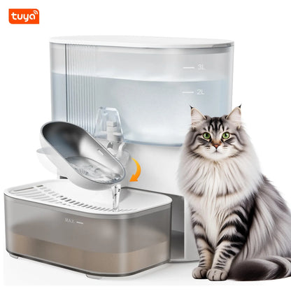 3L Intelligent Timed Pet Water Fountain, Rechargeable Auto Water Dispenser for Cats, Wastewater Separation, No Filter No APP