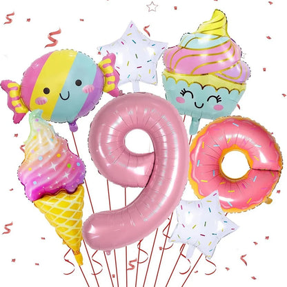 7pcs Ice Cream Balloons with 40 inch Number Doughnut Candy Dessert Food theme Aluminum Film Balloons Birthday Party Decoration
