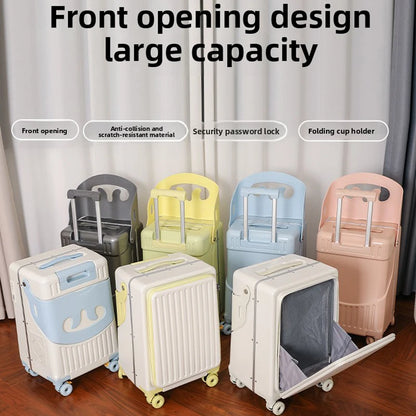 Baby Mother Travel Suitcase Children Can Sit and Ride Luggage with Cup Holder Trolley Case Lazy Walking Boarding Suitcases