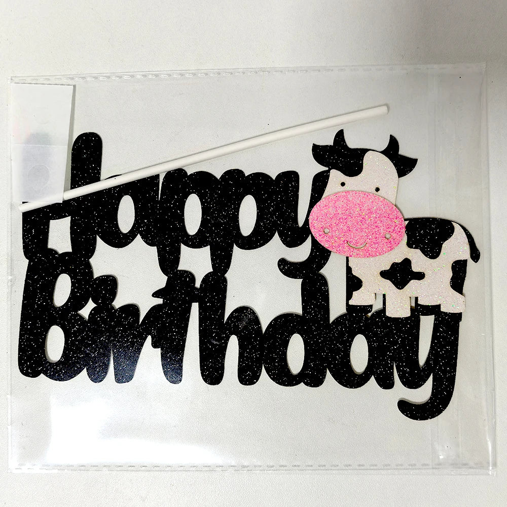 Cow Happy Birthday Cake Decoration Cow Cake Topper for Farm Cow Birthday Party Decoration Supplies
