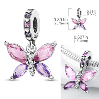2026 Hot Sale Charms Bead 925 Sterling Silver Pink Butterfly Luminous Firefly Dangle Fit Bangle Bracelet Necklace DIY Jewelry
