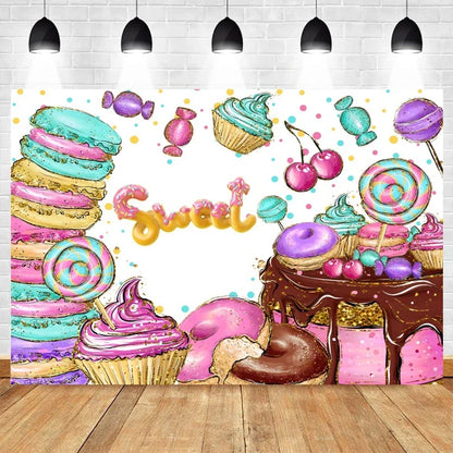 Donut Ice Cream Candy Photography Background 1st Birthday Party Decor Cake Table Banner Children Portrait Photo Studio Props