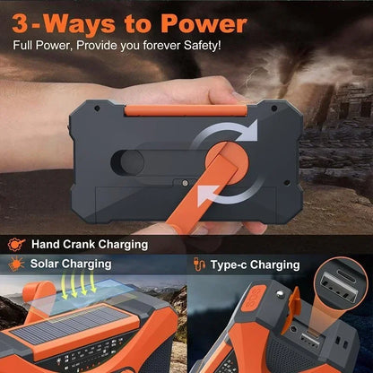 Emergency Radio Solar Hand Crank NOAA Weather Radio 10000mAh Power Bank Portable AM FM Radio Survival Camping Gear Emergency Phone Charger With Dual Speaker Stereo 4-In-1 Multi-function Survival Kit For Home Outdoor Emergency