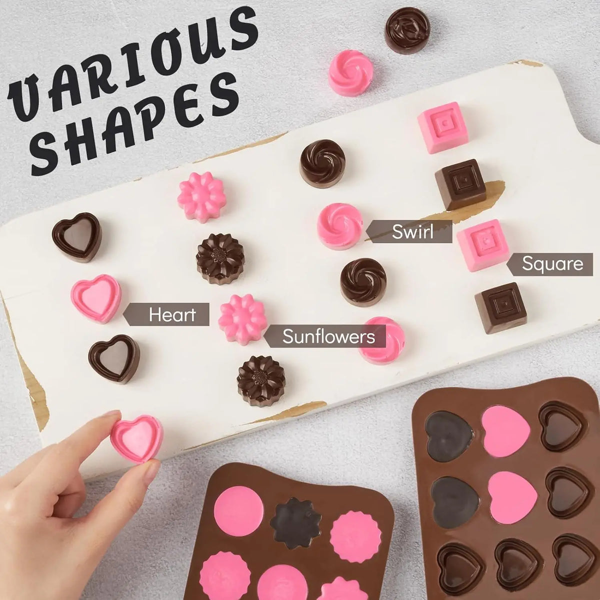 Silicone Chocolate Molds, Non-Stick Candy Molds for Making Bite Size Chocolates, Candies, Truffles, Gummies, Jelly