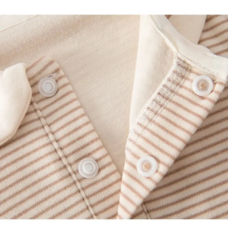 2026 Spring Cotton Newborn Jumpsuit Baby Bodysuits and One-pieces 0-24M Boys Girls Sailor Collar Stripe Boneless Soft Romper