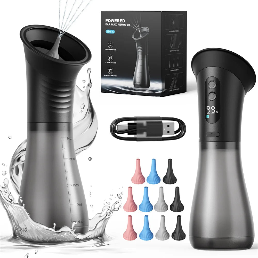 Water Powered Ear Cleaning Tool with Irrigation Flusher Electric Ear Wax Removal System 11 Tips 3 Pressure Setting for Clean