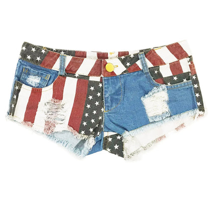 Women's Low-rise American Flag Print Ripped Denim Shorts Jeans Mini Hot  Summer Style