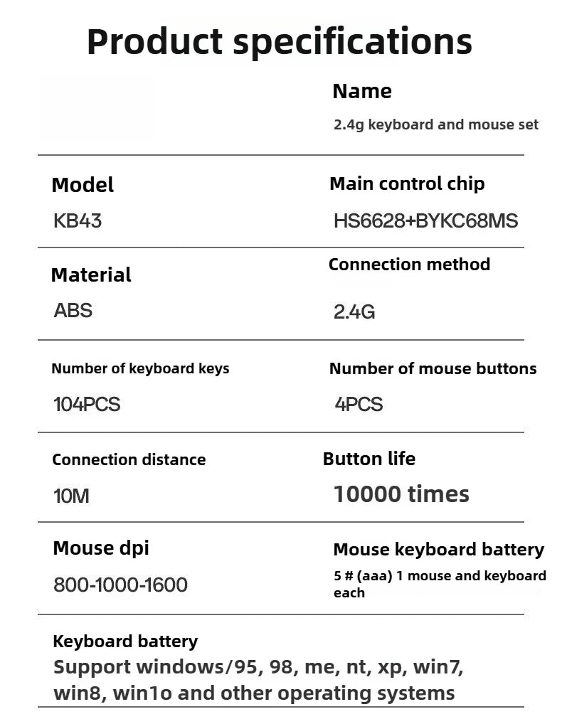 Hot Sale Portable USB Wireless Keyboard & Mouse Set for Desktop & Laptop Silent Mouse Set Suitable for Home Game & Office Use