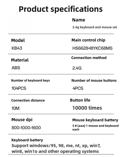 Hot Sale Portable USB Wireless Keyboard & Mouse Set for Desktop & Laptop Silent Mouse Set Suitable for Home Game & Office Use