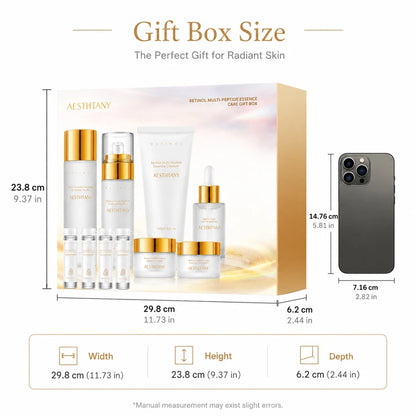 7PCS Retinol Multi-Peptide Skincare Set Hydrating Face Care Routine Gift Box Toner Cleanser Essence Cream Mask for Smooth Glow