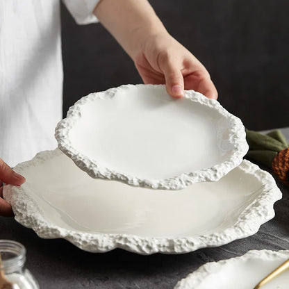 Rock Pattern Skirt Plate Dish Dish Household Ceramic Flat Shallow Plate Hotel Display Plate