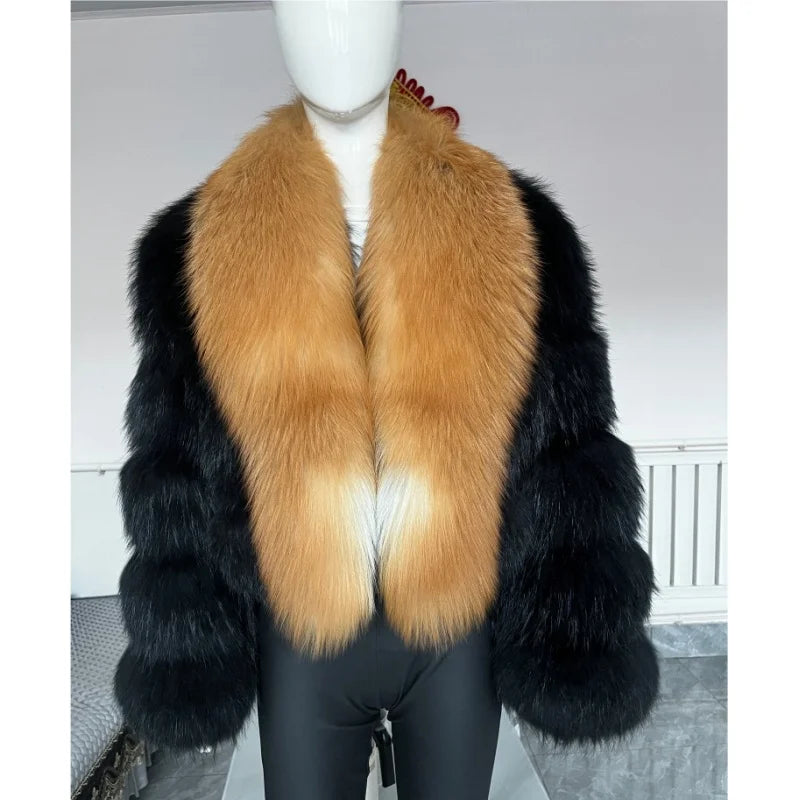 BEIZIRU Women's Real Raccoon Fur Coat with Big Turn-down Collar Winter Long Sleeve Natural Luxury Fashion Outerwear
