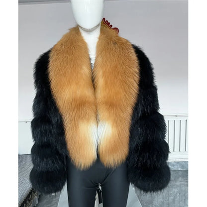 BEIZIRU Women's Real Raccoon Fur Coat with Big Turn-down Collar Winter Long Sleeve Natural Luxury Fashion Outerwear