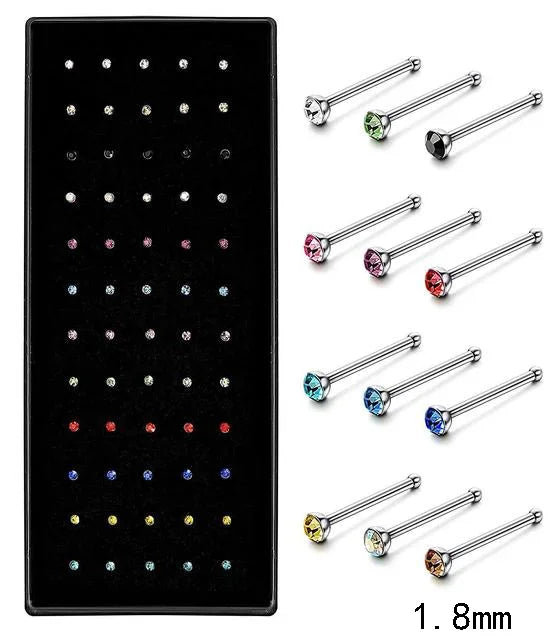 40/60pc Stainless Steel Straight L Nose Stud for Women Nose Ring Set