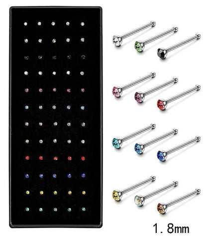 40/60pc Stainless Steel Straight L Nose Stud for Women Nose Ring Set