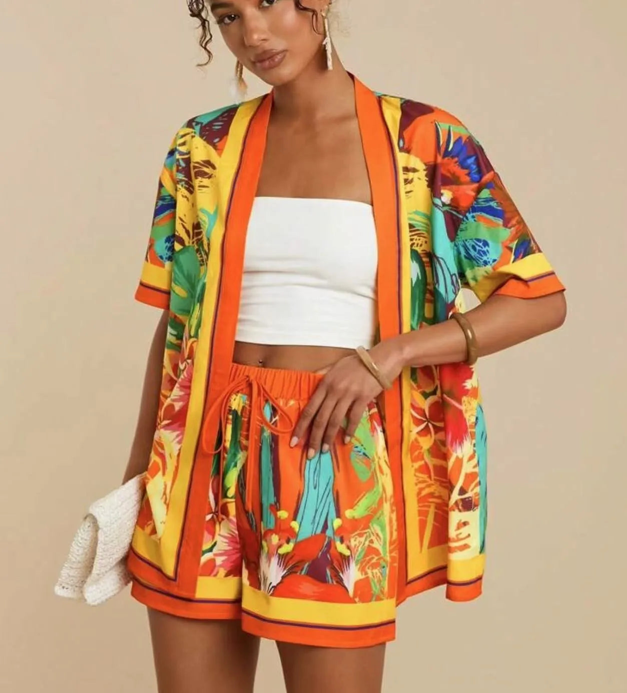 Summer Women's Suit With Shorts Printed Crop Top Short Pants Blue Patterned Set Green Floral Casual Shorts