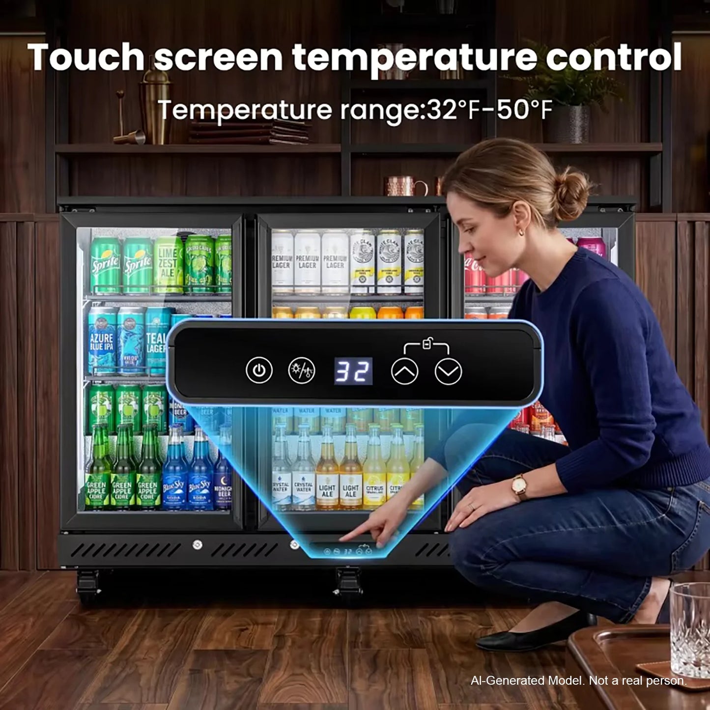 Commercial Portable Fridge 3 Door Air Cooling Frostless Display Cabinet Bar Counter Refrigerator Refrigerated Cabinet