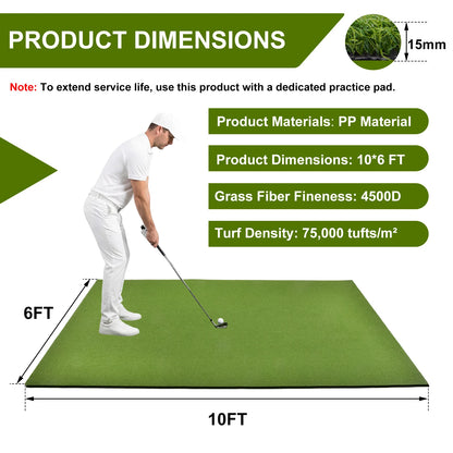 6x10 ft Golf Simulator Turf Putting Green Practice Mat, 15mm Pile Non-Slip Backing for Home Simulator Basement Garage, Artificial Turf for Driving Range(Only Grass Turf)