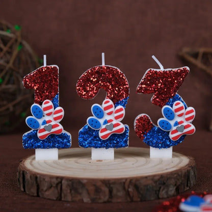 0‑9 Cat Paw Number Birthday Candle Red Blue Glitter Cake Topper Kids Cute Cat Paw First Birthday Cake Decortion Party Supplies