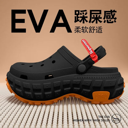 Thick soled perforated shoes for men, trendy summer outerwear, anti slip, wear-resistant, non smelly driving sandals for men