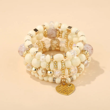 4pcs Boho Crystal Beads Chain Bracelet Set for Women Vintage Heart