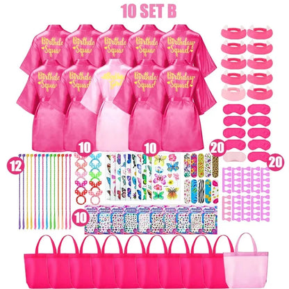 6-12Set Birthday Squad Robes Spa Party Favors for Kids Birthday Spa Party Robe for Girls Kimono Satin Robe Hot Pink Party Favor