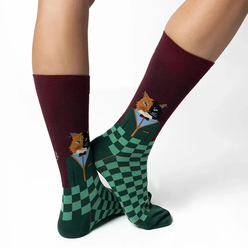 New Creative Cartoon Dog Ins Animal Trendy Socks Jacquard Cotton Socks Couple Mid length Fashion Skateboarding Socks