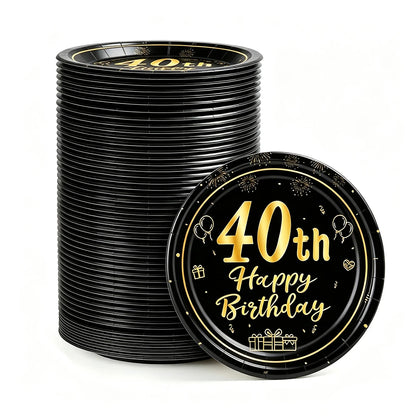 8-40pcs Men Women Adult 18th 30th 40th 50th 60th Birthday Party Decoration Supplies Black Gold Disposable 7/9inch Paper Plates