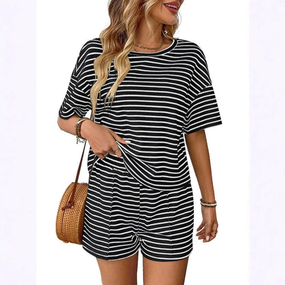 Summer Women's Suit Shorts Cotton Crop Top Short Pants High Waist Pleated Front Green White Striped Casual Shorts