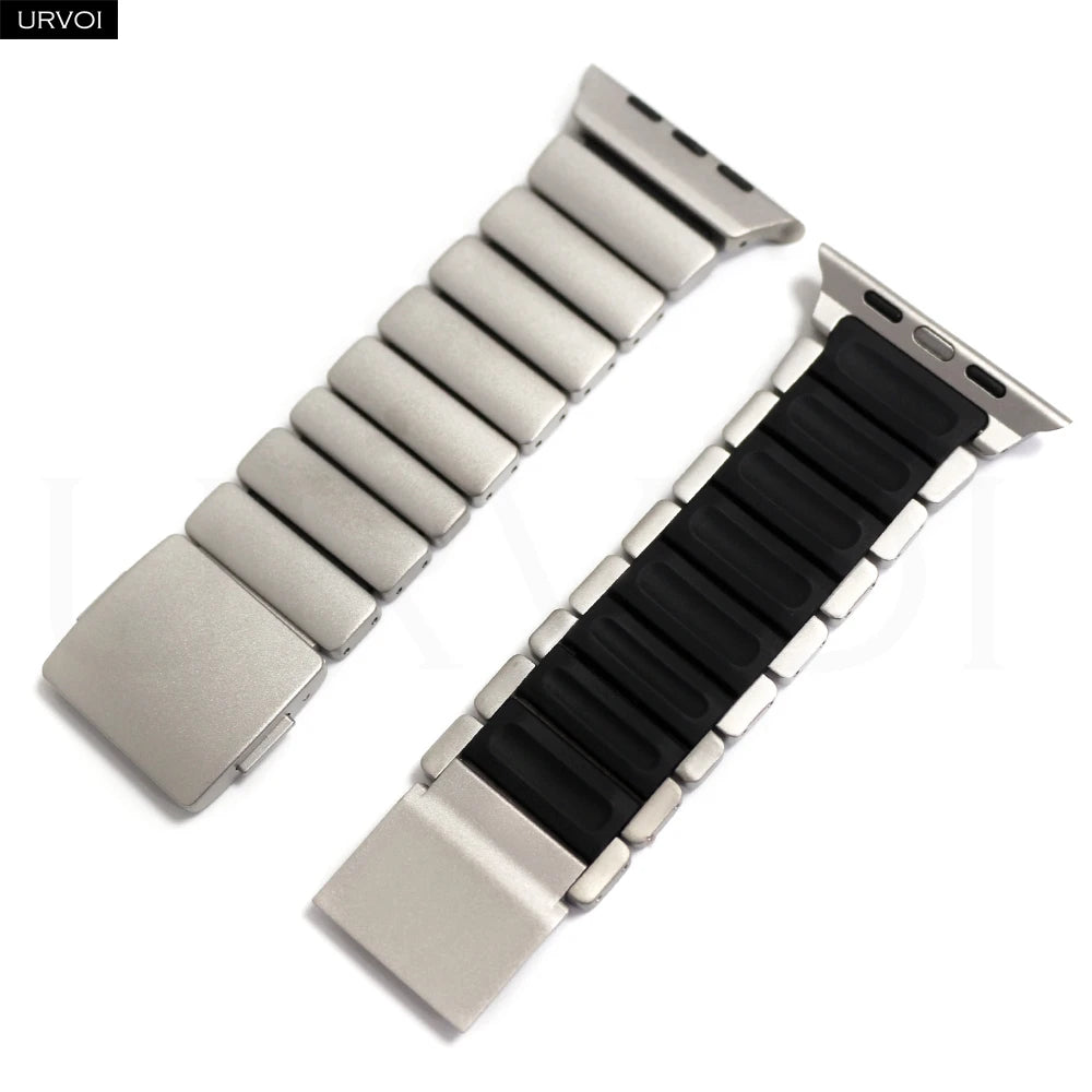 URVOI Stratos Band for Apple Watch Ultra 3 2 Series 11 10 9 8 SE3 Titanium Silicone Strap Magnet Clasp Bracelet DLC Coating 49mm