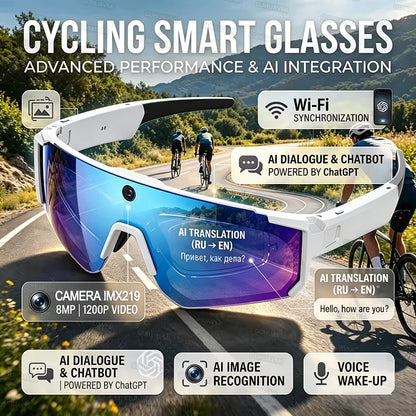 2026 NEW AI Smart Glasses ChatGPT 1080P Camera 8MP Anti-shake Cycling Video&Photo Sport Sunglasses DualMic 32GB Windproof Goggle