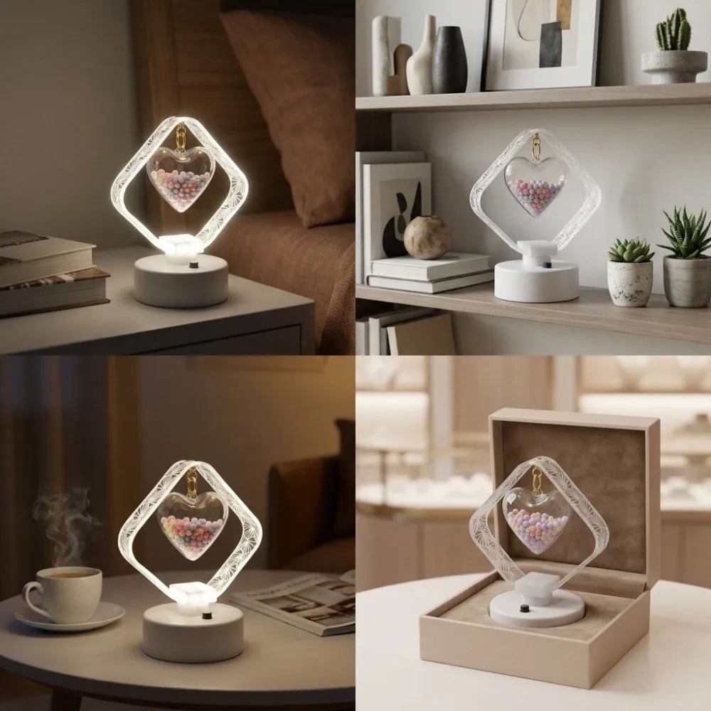White Light Geometric LED Night Light Stable No-Flicker Light Acrylic Engraved Shade Acrylic Table Lamp Anti-Slip Base