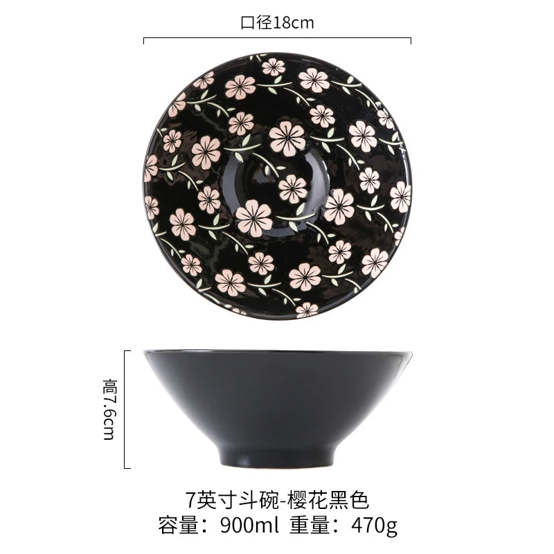 Japanese Ramen Bowl Household Soup Bowl Salad Bowl Ceramic Tableware Instant Noodle Bowl Ceramic Tableware