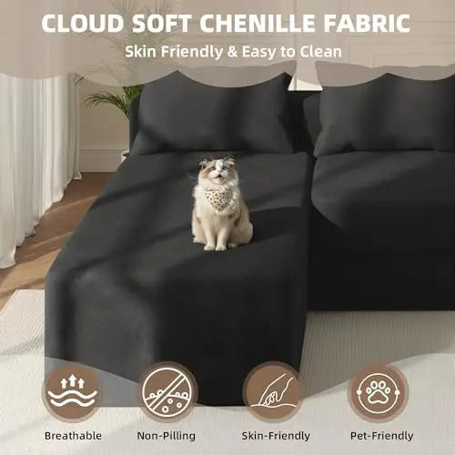 Boneless Sectional Couch, 4 in 1 Convertible Cloud Couch with Reversible Chaise & Deep Seat, Modular Sectional Sofa for